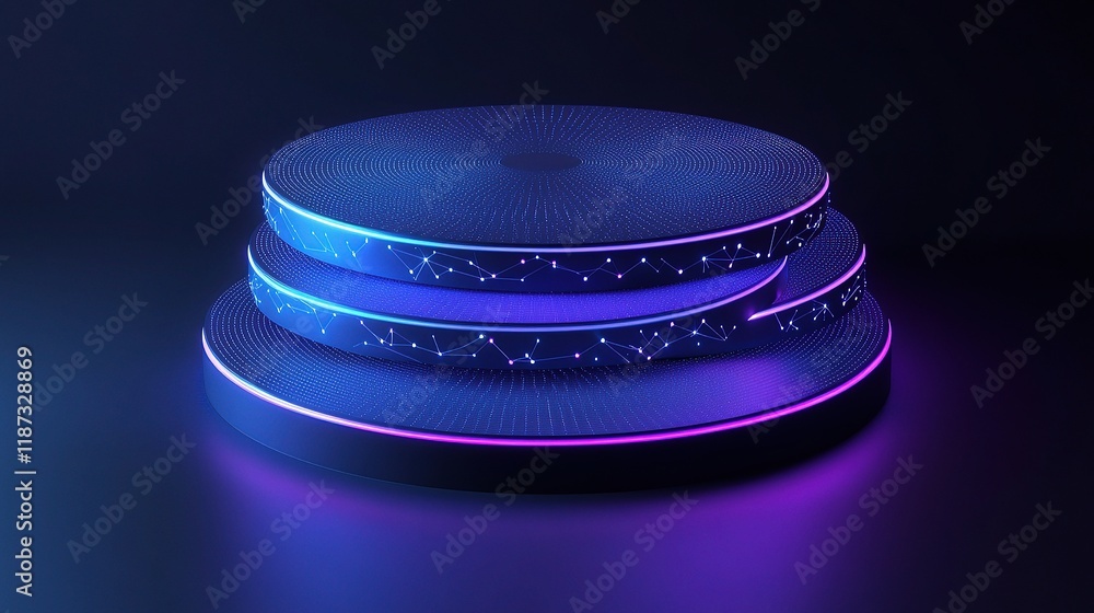 Poster 3d venn diagram representation with interconnected technology elements