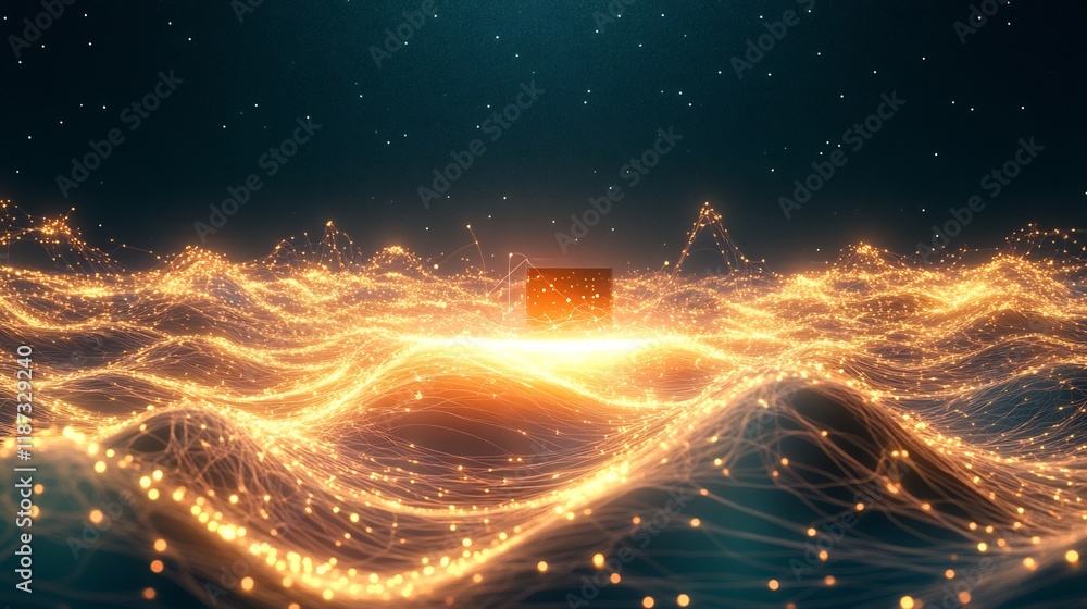 Poster customer engagement visualized dynamic waves of radiant light forming connections around glowing int