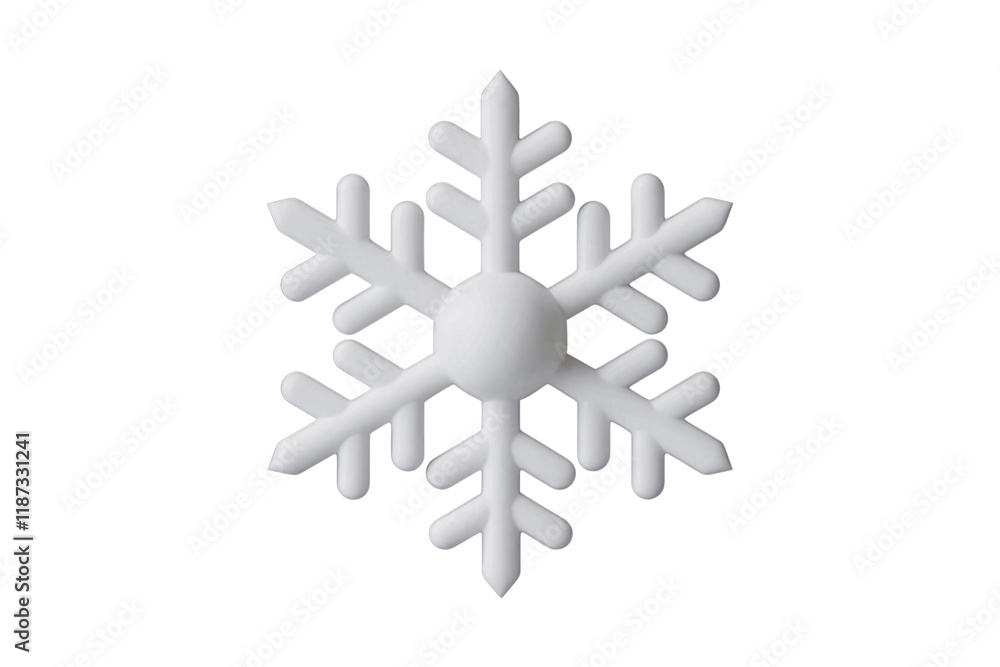 Poster a minimalist 3d rendered white snowflake on a transparent background, symbolizing winter and festive