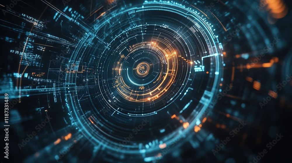 Poster abstract technological background with interconnected lines and circles
