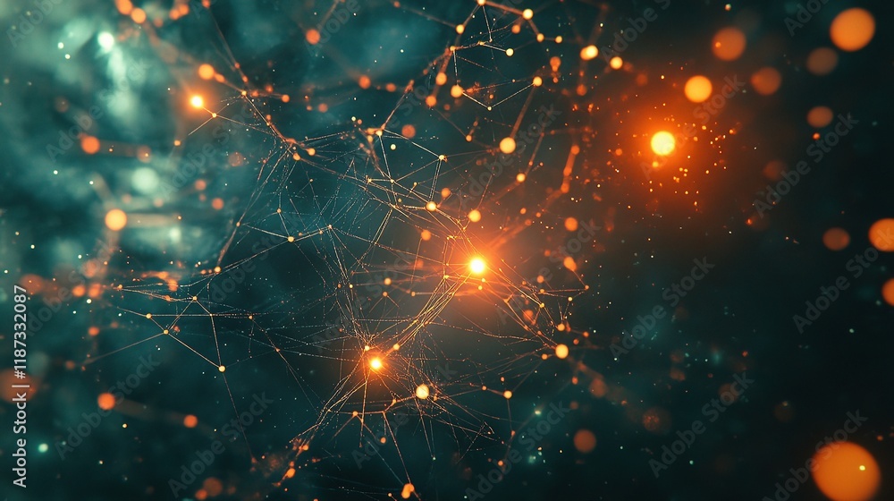 Poster abstract futuristic network with interconnected lines and lights