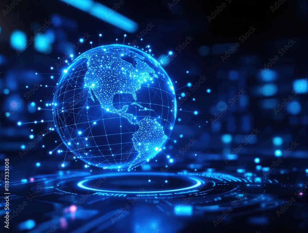 Poster futuristic digital earth with network connections and data points