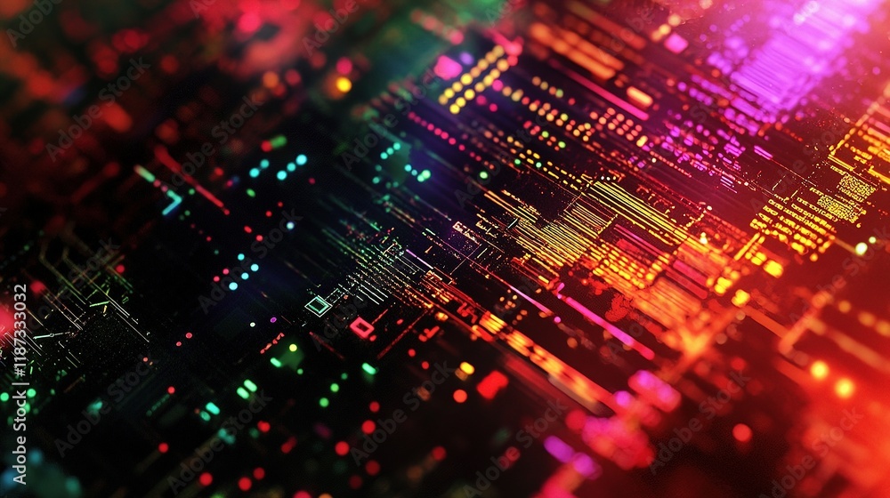 Poster abstract digital technology background with colorful lines and patterns