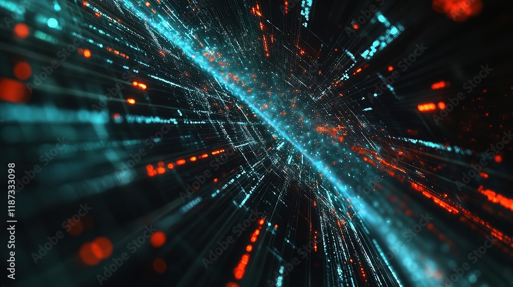 Poster digital information flowing through network of data lines