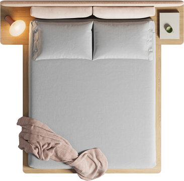 Top view of double bed with headboard