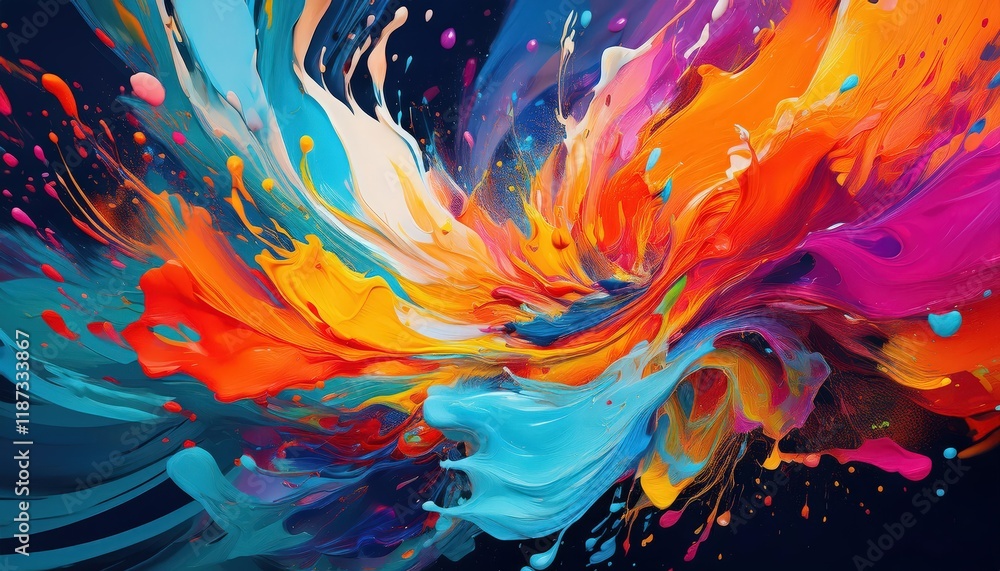Poster vibrant abstract paint splashes illustrating a dynamic display, showcasing bold colors and expressiv