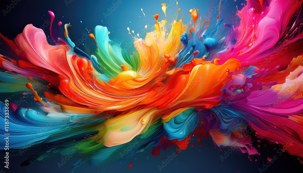 Poster vibrant abstract paint splashes in motion a dynamic display of color and texture