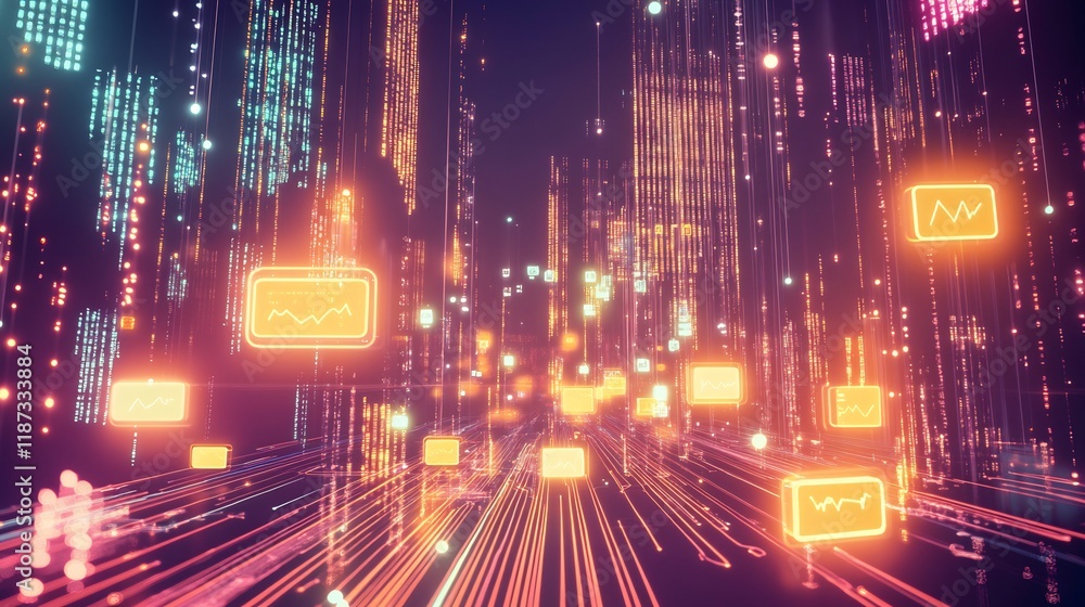 Aufkleber consumer insight represented glowing icon surrounded data stream vibrant setting