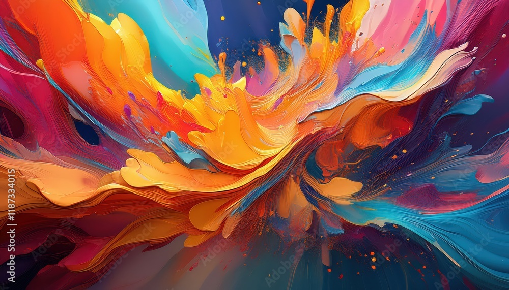Poster vibrant abstract paint splashes displaying dynamic energy and artistic expression, showcasing a pale