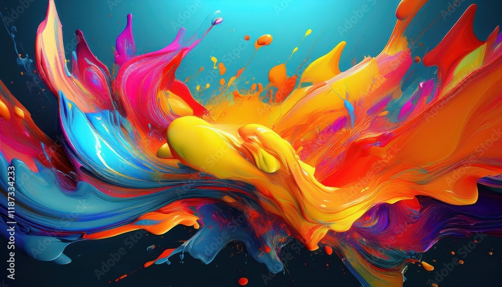 Poster vibrant abstract paint splashes a dynamic display of colors and textures in an expressive artwork