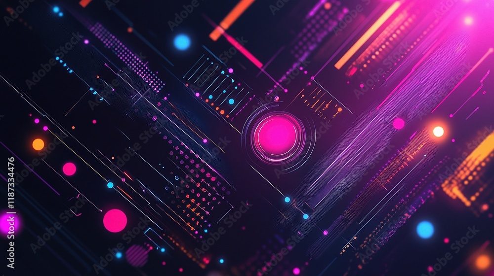 Poster abstract technology background with bright colors and digital patterns