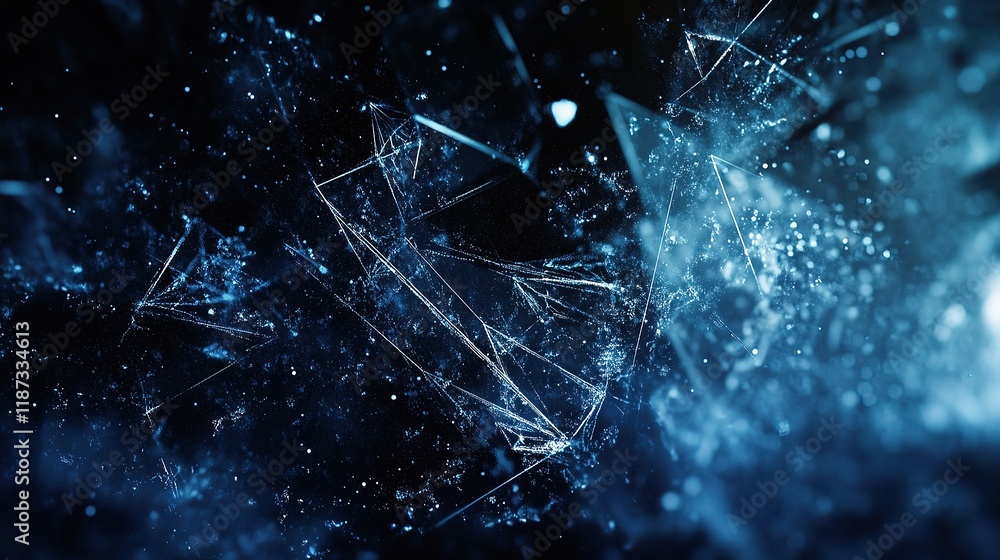 Poster abstract polygonal mesh with glowing particles and dynamic lines