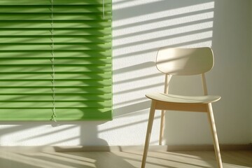 Green blinds, sunlight, chair, room, interior design