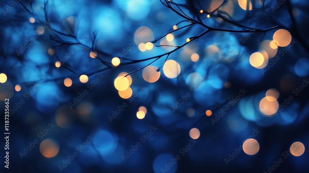 Poster Illuminated Blue Network Structure with Chaotic Lines and Bokeh Effect