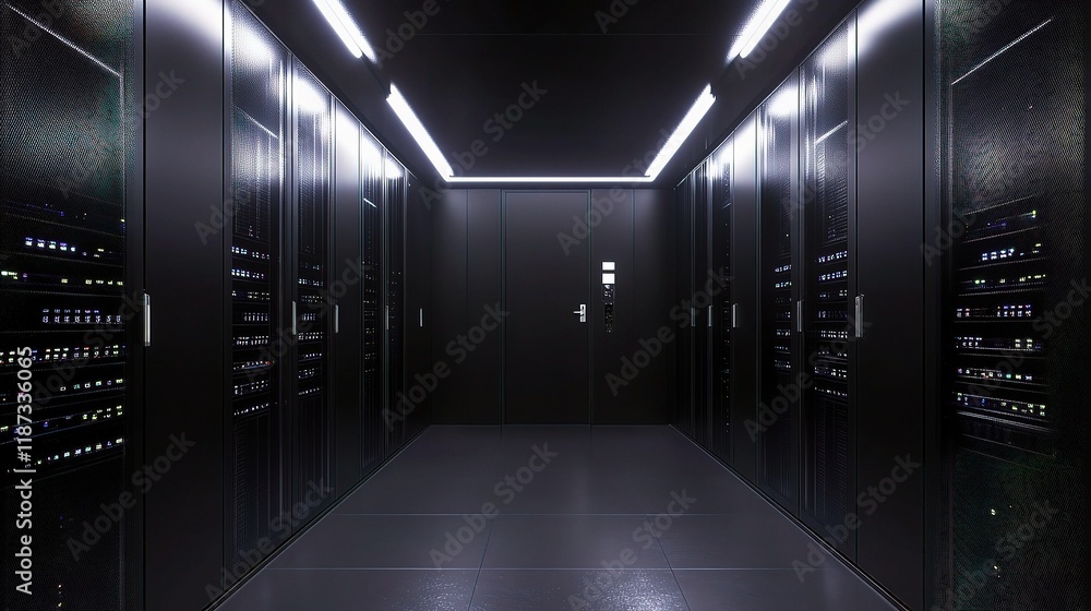 Poster sleek modern data center with network servers in elegant environment