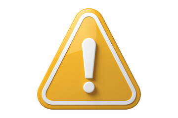 Yellow triangular warning sign with a white exclamation mark, indicating caution or alert. background removed