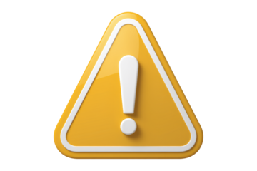 Yellow triangular warning sign with a white exclamation mark, indicating caution or alert. background removed