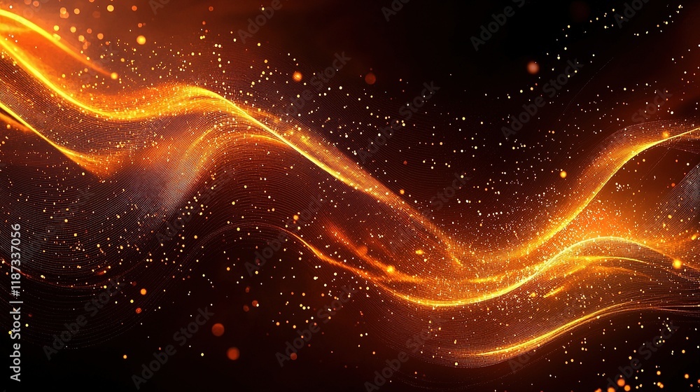Poster abstract wave design on dark background with sparkling elements