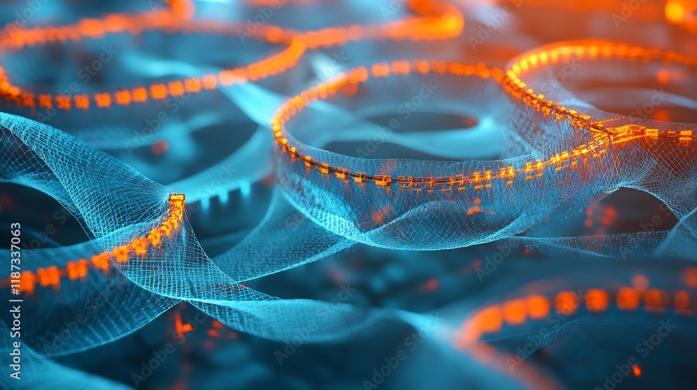 Poster conceptual visualization of risk management system highlighting interwoven pathway barrier symbolizi