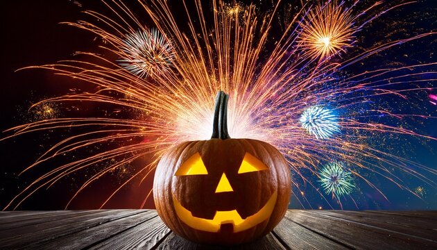 halloween fireworks party with a sparkling pumpkin october celebrations - Powered by Adobe