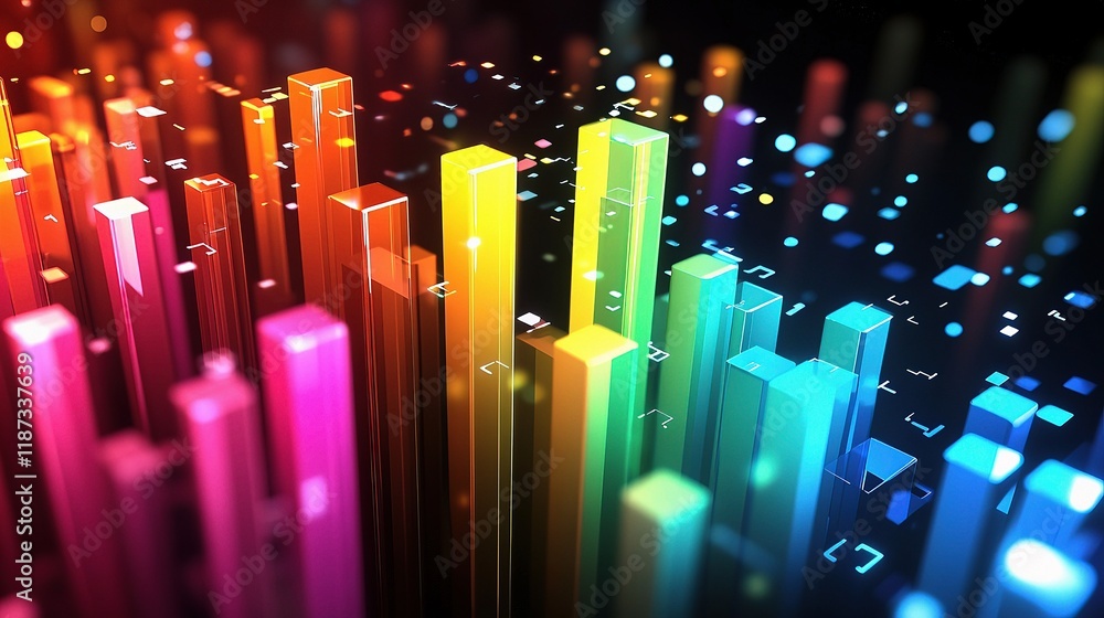 Aufkleber abstract 3d interconnected bar chart with colorful lines and gigapixel detail