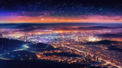Naklejka premium Cityscape Under Stars