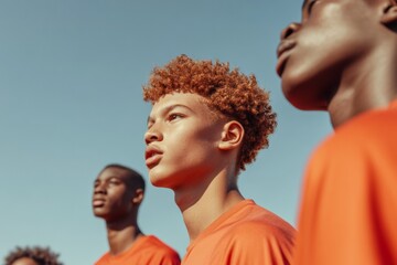 Young Basketball Players in Team Huddle, Discussing Strategies, Young Athletes Embrace Teamwork and Focus on Victory in the Morning Light