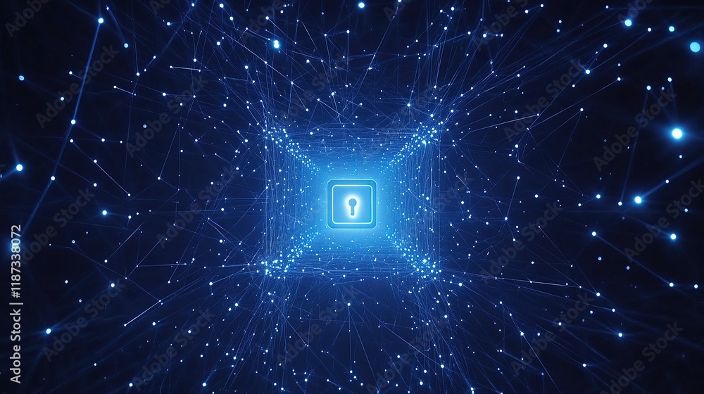 Poster concept of cybersecurity protection with digital network elements