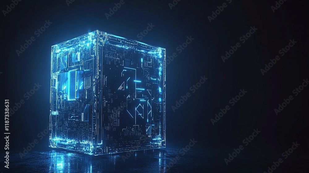 Poster futuristic quantum computer with intricate electronic circuit design