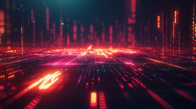 Dynamic 3D Scatter Plot with Neon Lines and Abstract Design