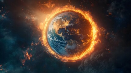 Obraz premium Bright pulsating ring of light surrounding Earth in a cosmic display of energy and beauty