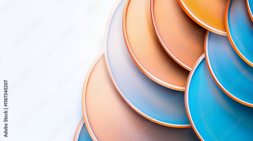 Poster abstract layered shapes create dynamic visual designs with soft hues and depth in modern composition