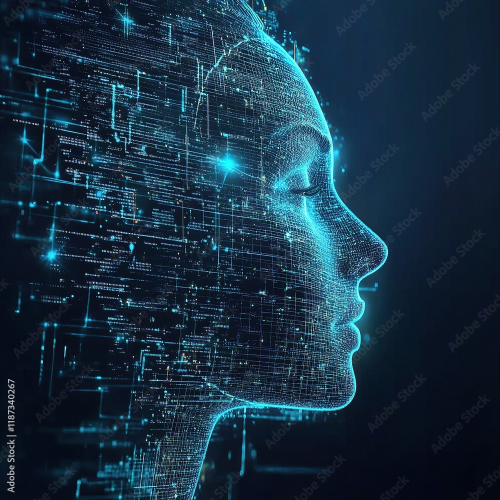 Poster artificial intelligence concept with digital lines and data visualization