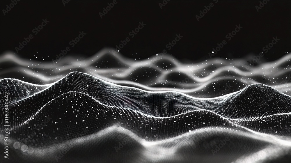 Poster abstract white background with flowing particles and lines