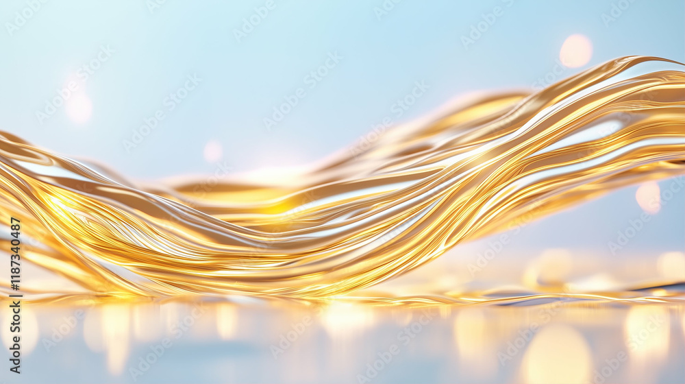 Poster flowing wires and gold wires with abstract textures and flowing light in a dynamic and modern style