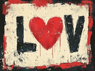 Grunge "LOV" Graphic with Red Heart on Distressed Background for Valentine's Day.