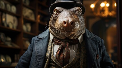 Retro styled portrait of a rat in a pub. Retro style.