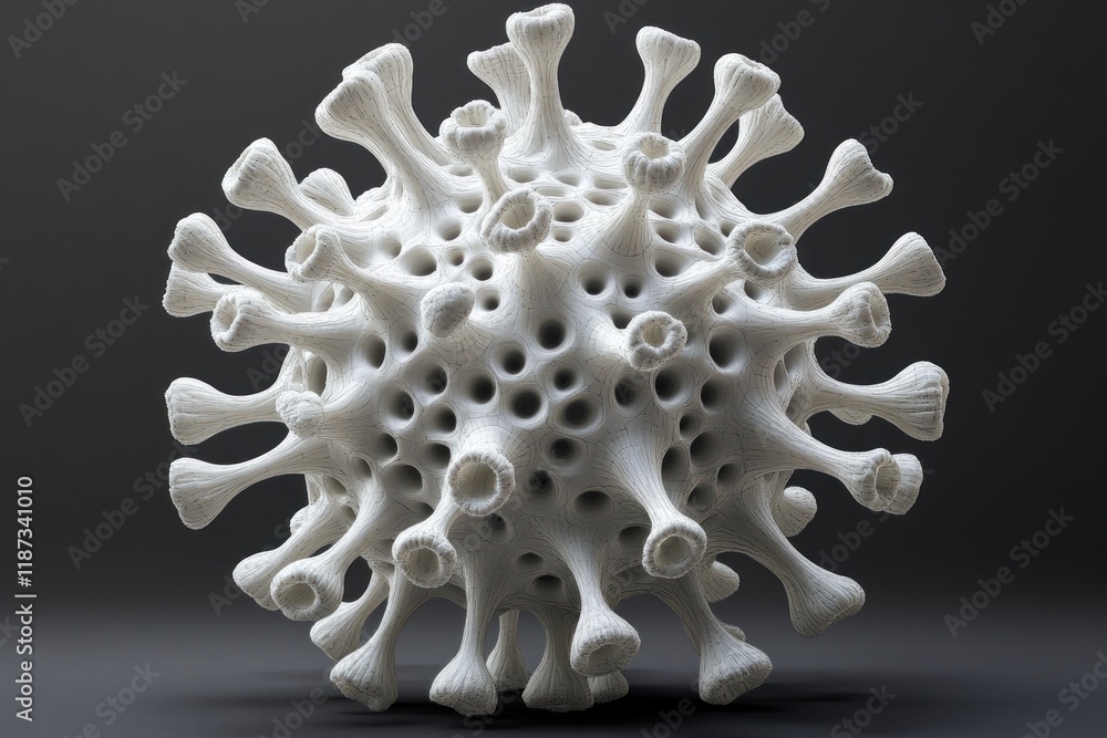 Poster detailed representation of a virus cell created using simplified shapes, showcasing its unique struc