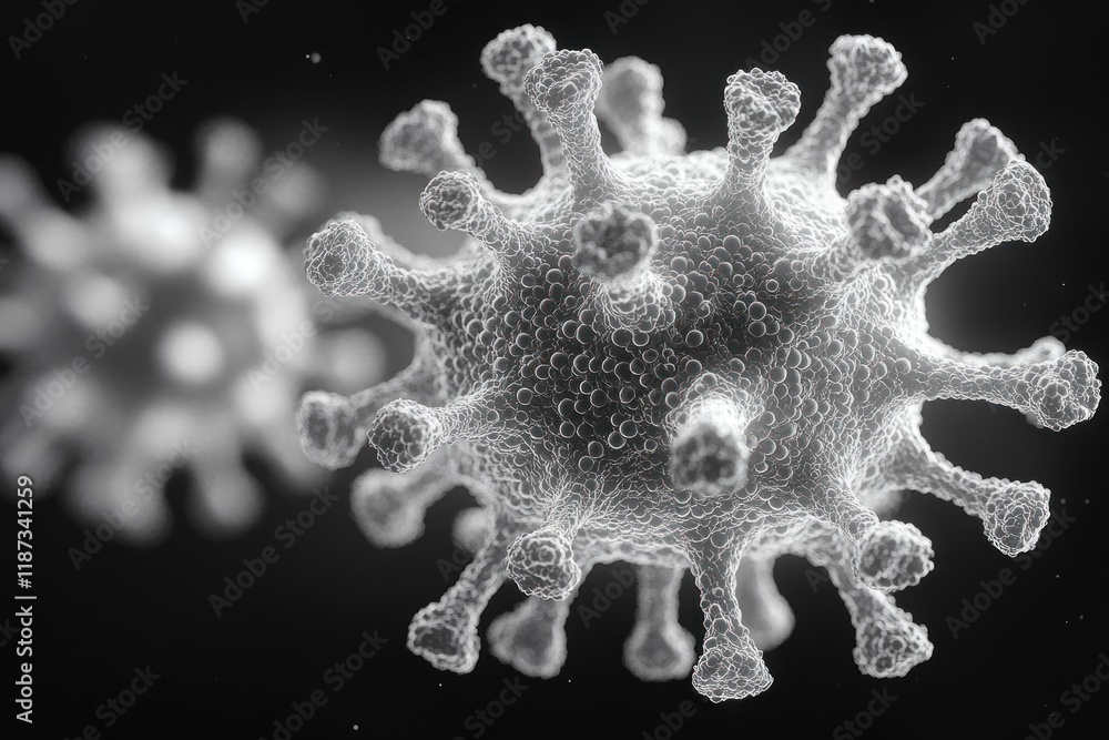Poster visual illustrates a virus cell designed using simplified shapes, showcasing details of its structur