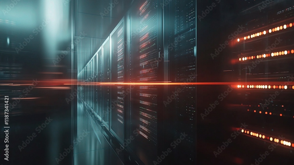 Poster digital information flow through network lines in data center