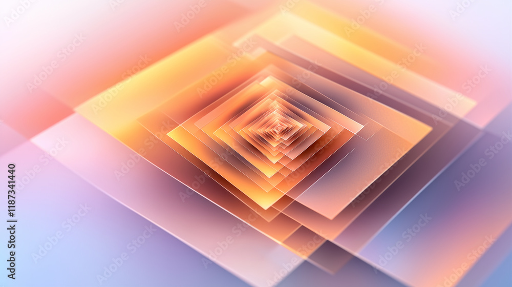 Poster abstract geometric shapes with layered squares and gradients in soft colors for modern graphic desig