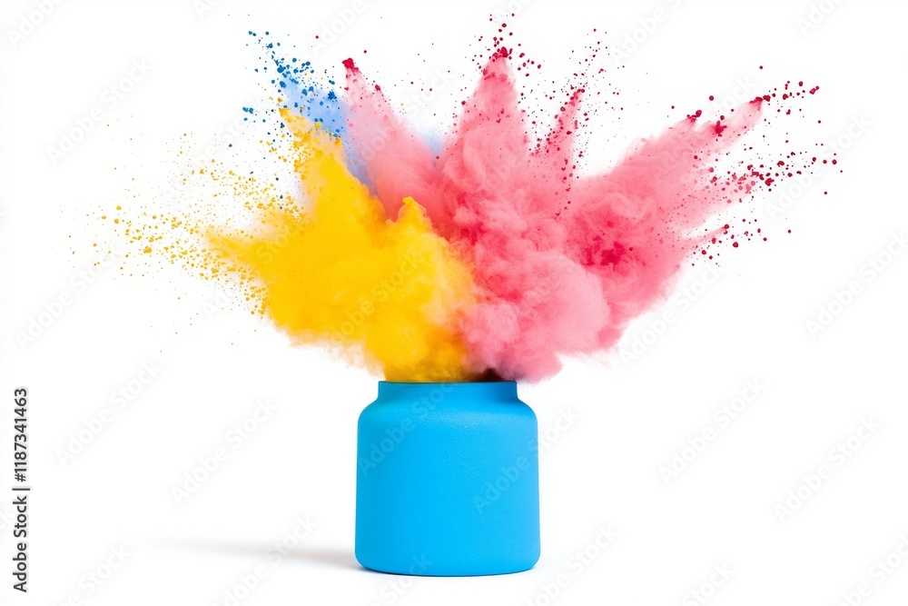 Aufkleber an abstract closeup of colored dust exploding on a white backdrop, creating a colorful burst of pain