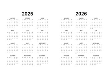 Calendrier 2025-2026 Français, French calendar for 2025-2026 Calendrier annuel 2025-2026.