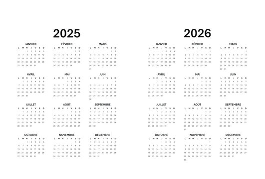 Calendrier 2025-2026 Français, French calendar for 2025-2026 Calendrier annuel 2025-2026.