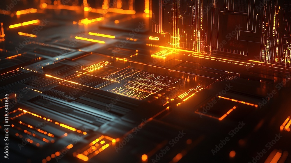 Aufkleber digital technology hub with glowing data lines and centers