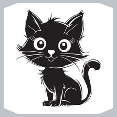Black Sketch Outline of a Cute Cat Vector Style Collection Silhouette