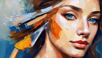 Striking Abstract Artwork featuring a Woman in a Vibrant Swirl of Color and Light, Embracing an Aura of Mystery and Enigma.
