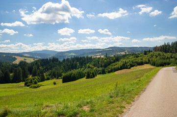 Fototapeta premium Jaworzynka, Beskid Śląski, widok, na szczyty, doliny, panoramę gór