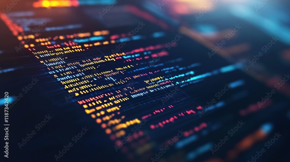 Poster colorful computer code on screen in high-resolution format