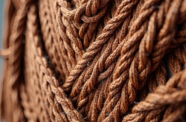 close up of knitted fiber background in soothing mocha mousse tones. intricate patterns and textures